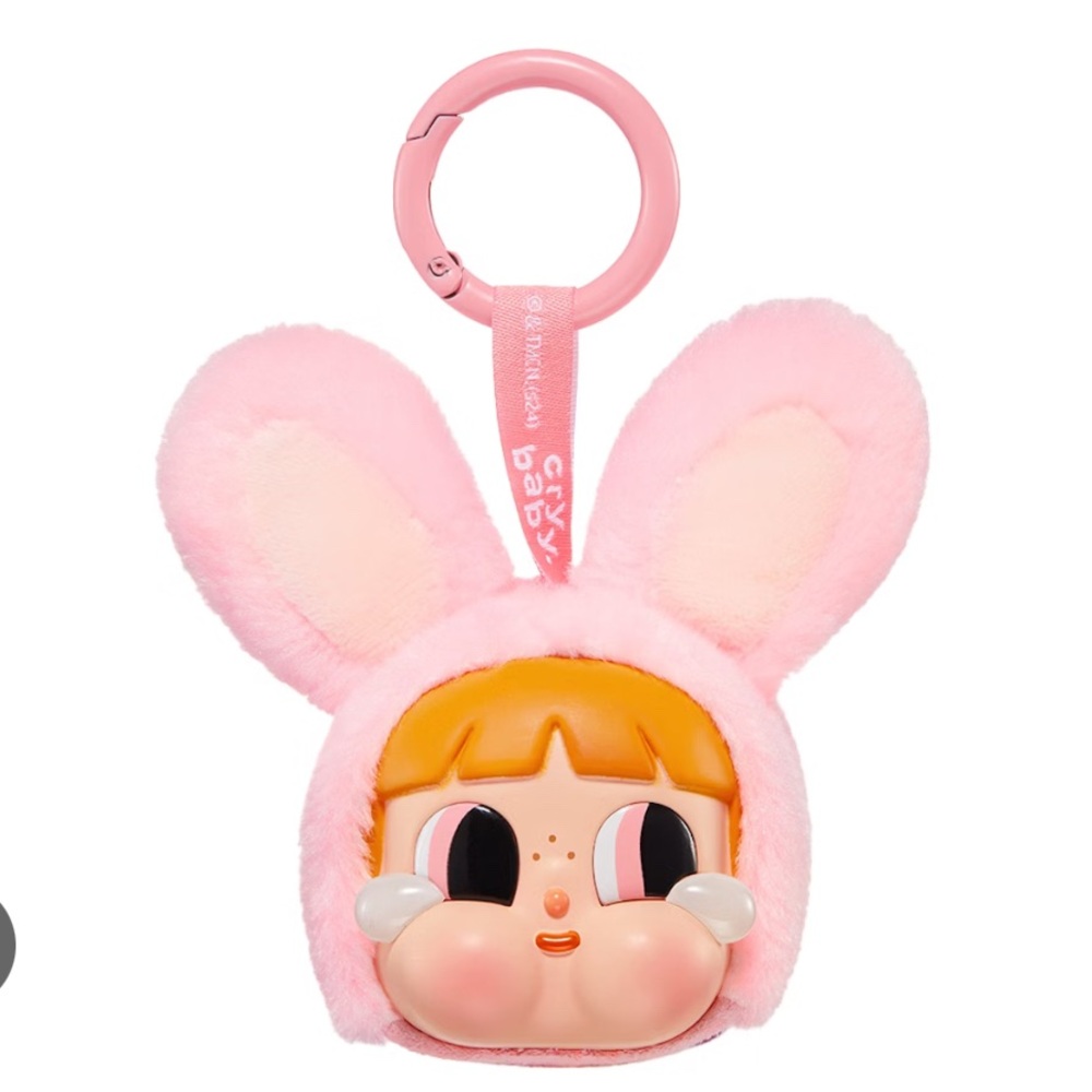 Pink Power Puff Bunny Blossom Plush Keychain